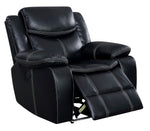Benzara Leatherette Power Recliner With Cup Holders & Storage, Black