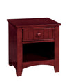 Benzara Wooden Night Stand with One Drawer and Open Shelf in Cherry Brown