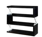 Benzara S Shaped 4 Layer Wooden Shelf In Glossy Black