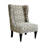 Benzara Patterned Fabric Upholstered Accent Chair With Wingback Design, Beige And Blue