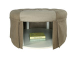 Benzara Button Tufted Fabric Upholstered Ottoman With Open Bottom Shelf, Brown