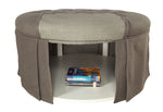 Benzara Button Tufted Fabric Upholstered Ottoman With Open Bottom Shelf, Gray