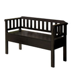 Benzara Slatted Pattern Wooden Bench with 2 Under Seat Drawers In Walnut Brown