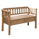 Benzara Slatted Pattern Wooden Bench With 2 Under Seat Drawers In Natural Brown