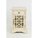 Benzara Wooden Chairside Table with Power Outlets, Antique Cream