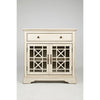 Benzara Craftsman Series 32 Inch Wooden Accent Cabinet with Fretwork Glass Front, Cream