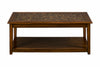 Benzara Mosaic Tile Inlay Wooden Cocktail Table with Bottom Shelf, Baroque Brown