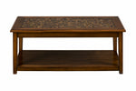 Benzara Mosaic Tile Inlay Wooden Cocktail Table with Bottom Shelf, Baroque Brown