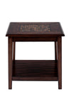 Benzara Mosaic Tile Inlay Wooden End Table with Bottom Shelf, Baroque Brown