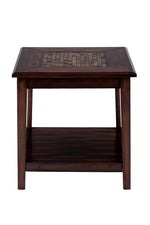 Benzara Mosaic Tile Inlay Wooden End Table with Bottom Shelf, Baroque Brown