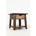Benzara Bottom Shelf Wooden End Table With Cut Out Handle Drawer, Brown
