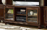 Benzara Wood And Glass TV Stand with Open Shelves, Brown