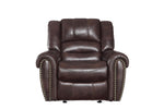 Benzara Glider Reclining Chair In Leather Gel Match Upholstery, Dark Brown