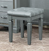 Benzara Wooden Vanity Stool With Faux Leather Tufted Seat, Gray