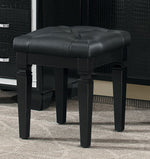 Benzara Wooden Vanity Stool With Faux Leather Tufted Seat, Black