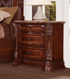 Benzara 3 Drawer Wooden Night Stand With Marble Top, Cherry Brown