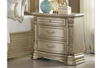 Benzara 3 Drawer Wooden Night Stand With Marble Top, Champagne Gold