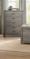 Benzara Roomy 5 Drawer Wooden Chest With Metal Handles, Weathered Gray