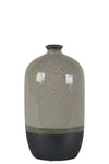 Benzara Stoneware Bottle Vase With Black Banded Rim Bottom, Small, Glossy Gray