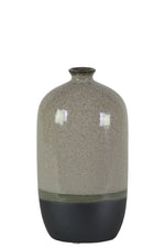 Benzara Stoneware Bottle Vase With Black Banded Rim Bottom, Small, Glossy Gray