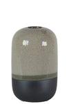 Benzara Cylindrical Stoneware Vase With Black Banded Rim Bottom, Small, Glossy Gray