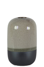 Benzara Cylindrical Stoneware Vase With Black Banded Rim Bottom, Small, Glossy Gray