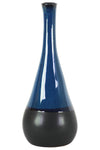Benzara Bellied Stoneware Vase With Black Banded Rim, Large, Glossy Blue