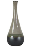 Benzara Bellied Stoneware Vase With Black Banded Rim, Large, Glossy Gray