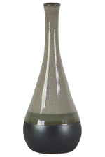 Benzara Bellied Stoneware Vase With Black Banded Rim, Large, Glossy Gray