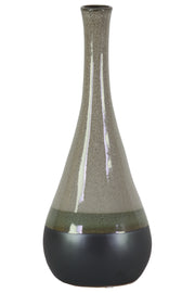 Benzara Bellied Stoneware Vase With Black Banded Rim, Large, Glossy Gray