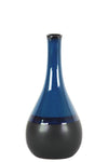Benzara Bellied Stoneware Vase With Black Banded Rim, Small, Glossy Blue