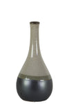 Benzara Bellied Stoneware Vase With Black Banded Rim, Small, Glossy Gray