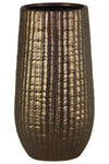 Benzara Cylindrical Stoneware Vase With Engraved Zigzag Design, Large, Bronze