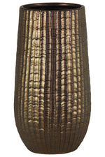 Benzara Cylindrical Stoneware Vase With Engraved Zigzag Design, Large, Bronze