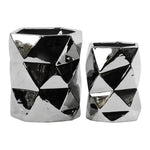 Benzara Hexagonal Ceramic Vase With Geometric Pattern, Set Of 2, Silver