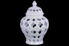 Benzara Cutout Quatrefoil Pattern Ceramic Urn Vase With Tapered Bottom, Large, White