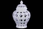 Benzara Cutout Quatrefoil Pattern Ceramic Urn Vase With Tapered Bottom, Large, White