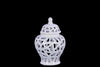 Benzara Ceramic Urn Vase With Triangular Cutout Design, Small, White