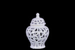 Benzara Ceramic Urn Vase With Triangular Cutout Design, Small, White