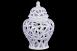 Benzara Ceramic Urn Vase With Triangular Cutout Design, Large, White