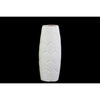 Benzara Oval Shape Ceramic Vase With Embossed Geometric Pattern, Matte White