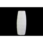 Benzara Oval Shape Ceramic Vase With Embossed Geometric Pattern, Matte White