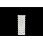 Benzara Cylindrical Ceramic Vase With Horizontally Embossed Wavy Pattern, Small, White