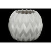 Benzara Embossed Wavy patterned Ceramic Low Vase With Uneven Lip, Large, Matte White