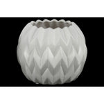 Benzara Embossed Wavy patterned Ceramic Low Vase With Uneven Lip, Large, Matte White