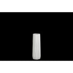 Benzara Elongated Ceramic Round Vase With Ribbed Pattern, Small, Matte White