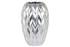 Benzara Round Ceramic Vase With Embossed Wave Design, Large, Matte Silver