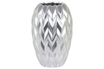 Benzara Round Ceramic Vase With Embossed Wave Design, Large, Matte Silver