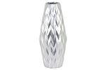 Benzara Embossed Wave Design Ceramic Vase With Round Lip, Large, Silver