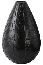 Benzara Round Ceramic Vase With Embossed Triangle Design, Matte Black